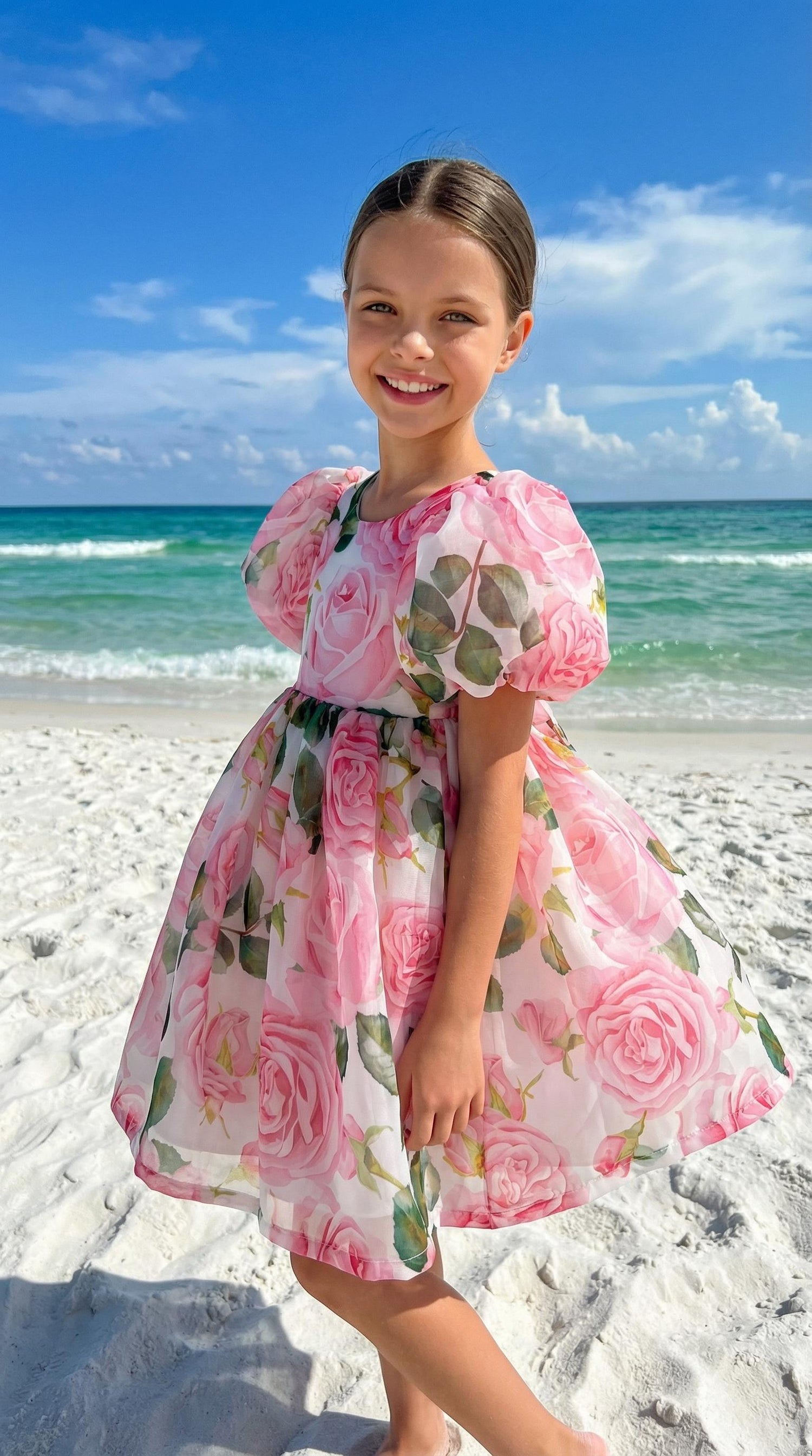 BIG PINK ROSE ORGANZA DRESS