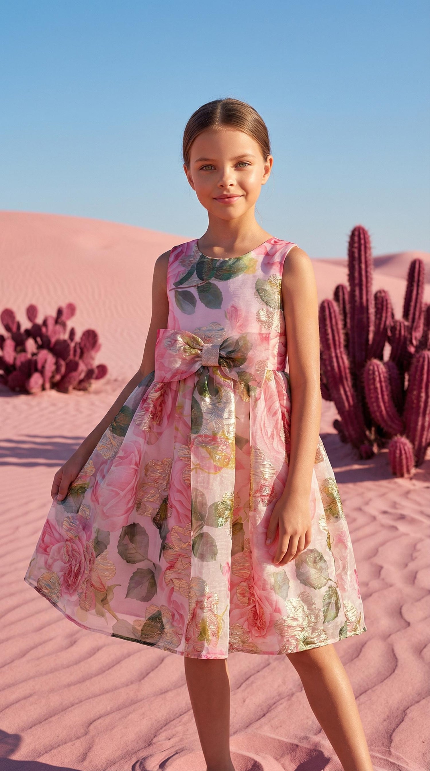 GOLD ROSE JACQUARD BOW DRESS