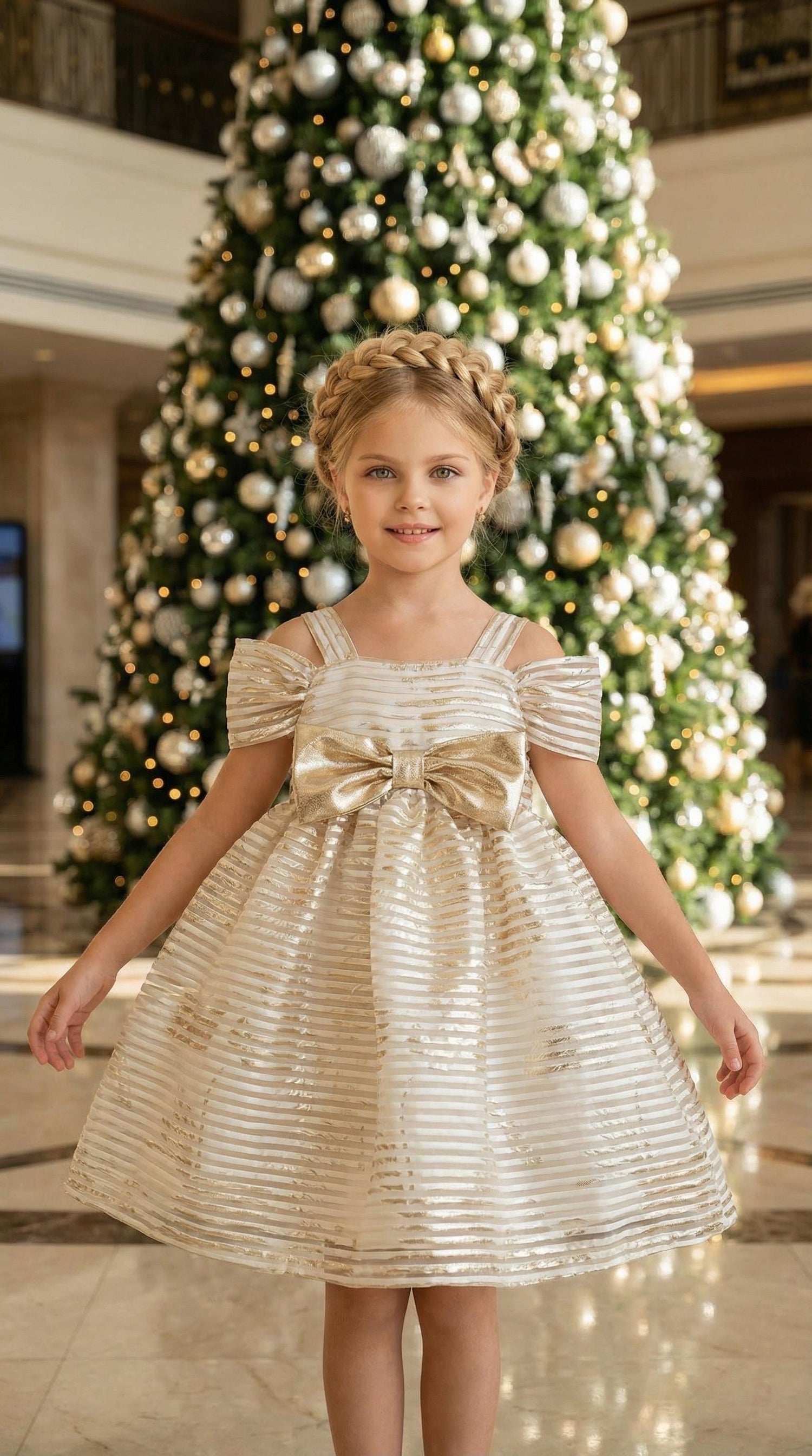 STRIPED ROSE GOLD GILDED JACQUARD DRESS