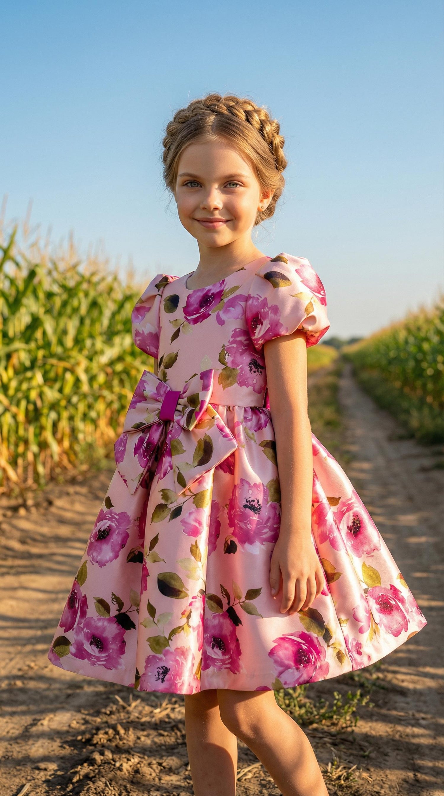 FUCHSIA FLORAL BOW DRESS