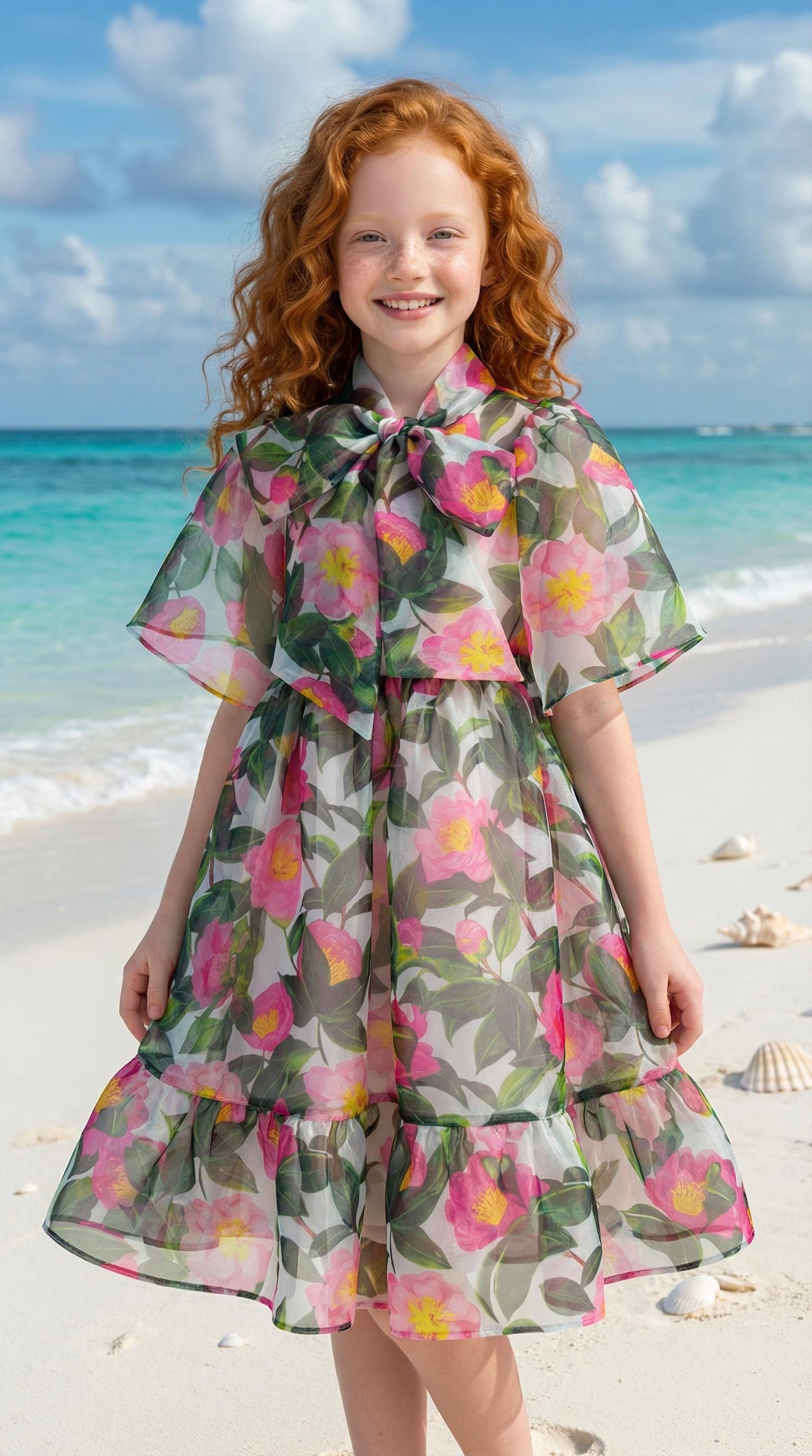 FLORAL BRANCH SASH ORGANZA DRESS