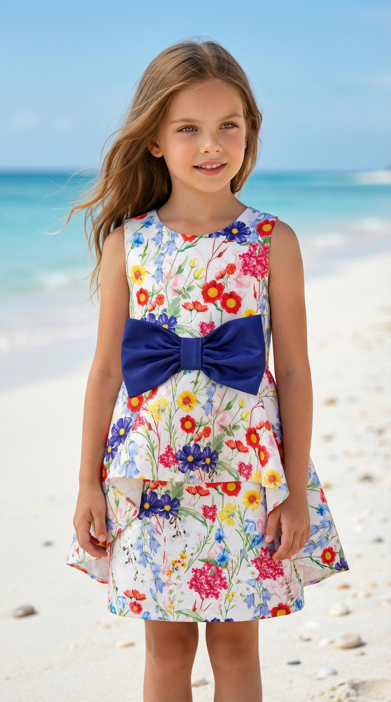 COLORFUL FLORAL BOW DRESS
