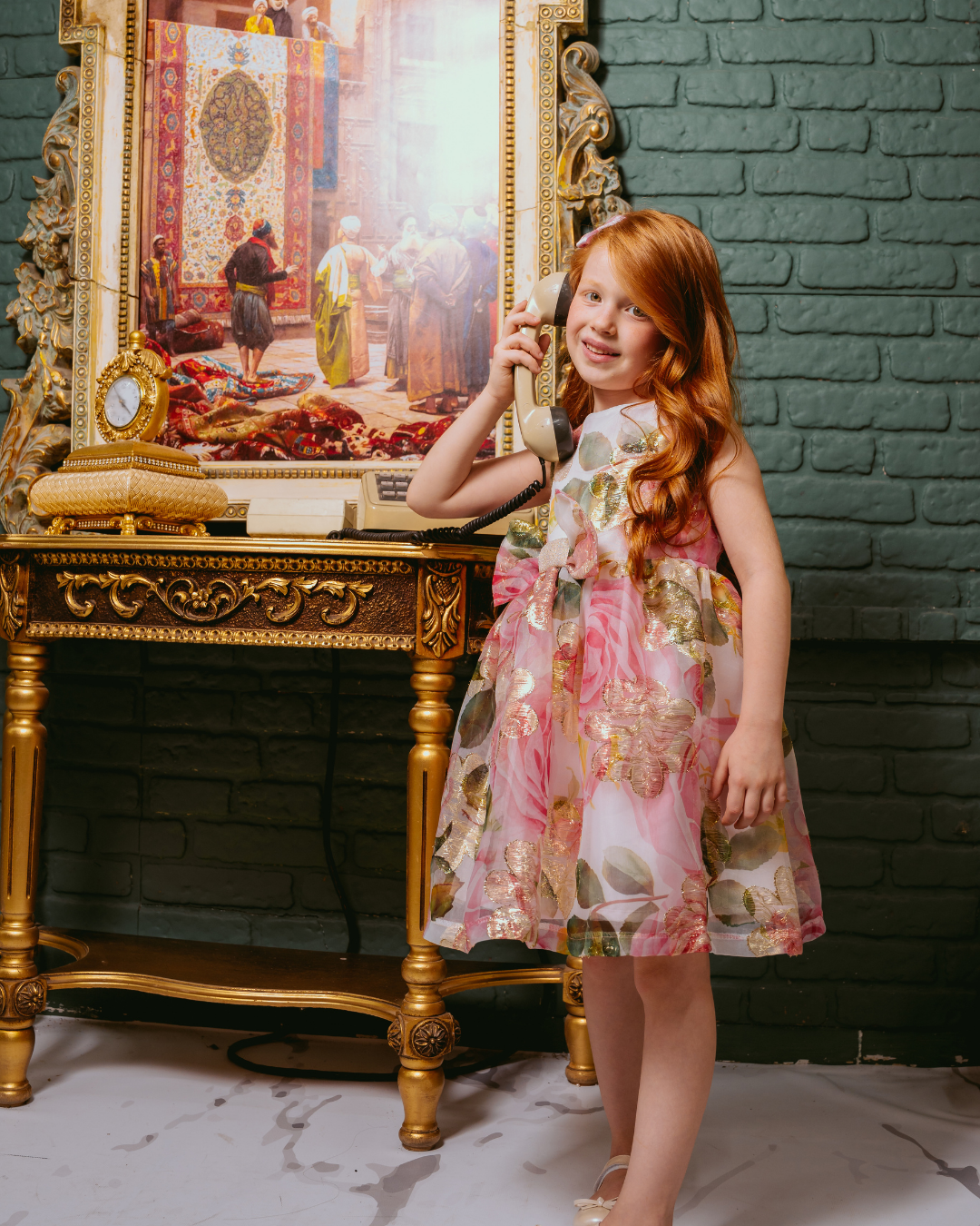 GOLD ROSE JACQUARD BOW DRESS