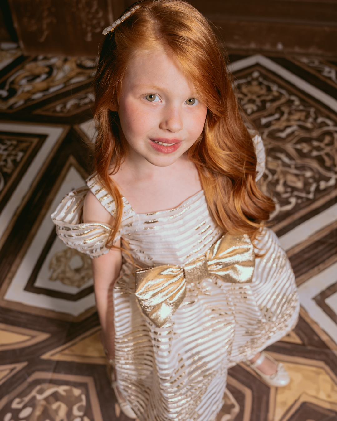 STRIPED ROSE GOLD GILDED JACQUARD DRESS