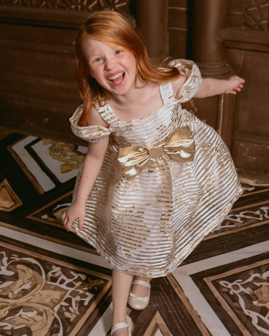 STRIPED ROSE GOLD GILDED JACQUARD DRESS