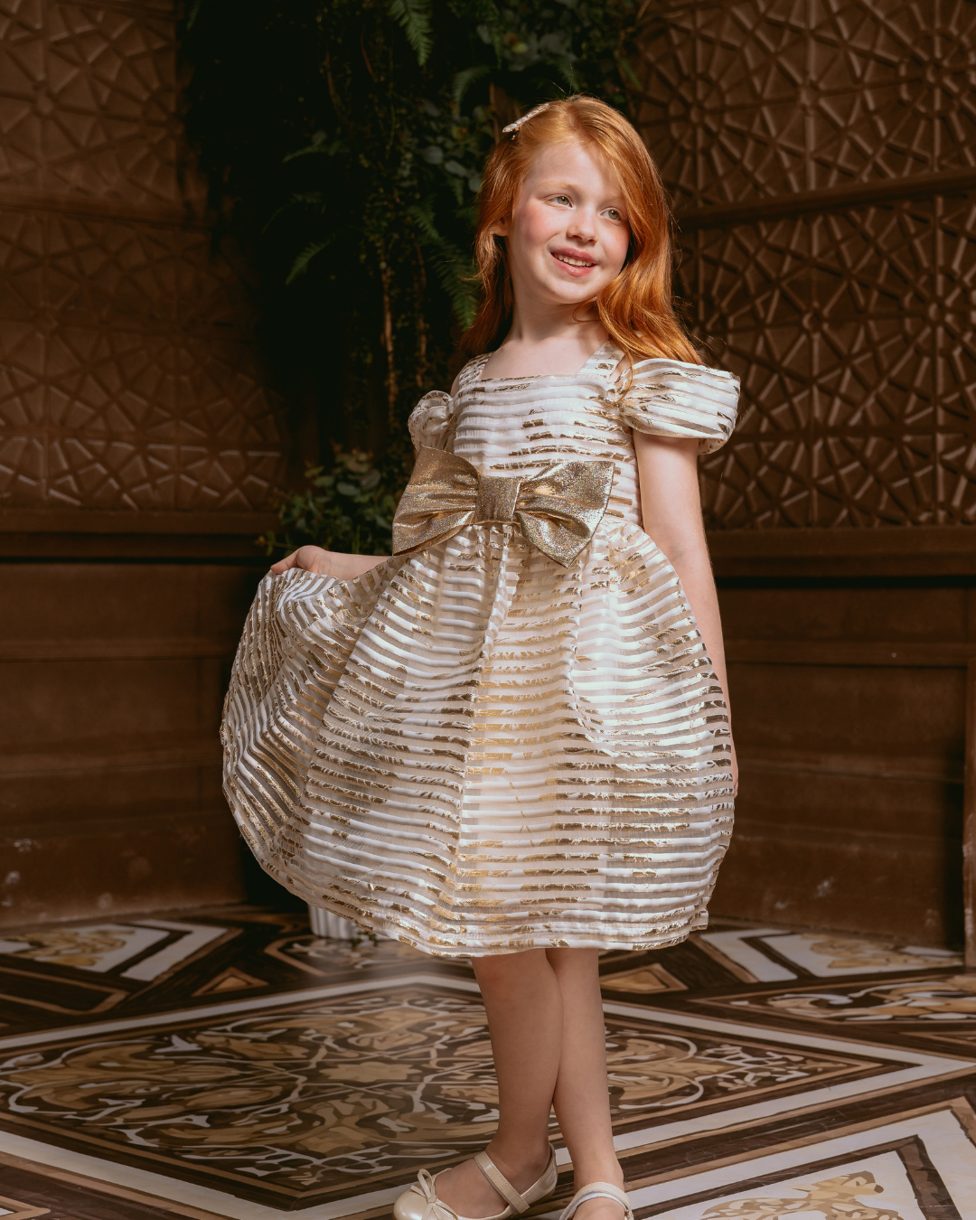 STRIPED ROSE GOLD GILDED JACQUARD DRESS