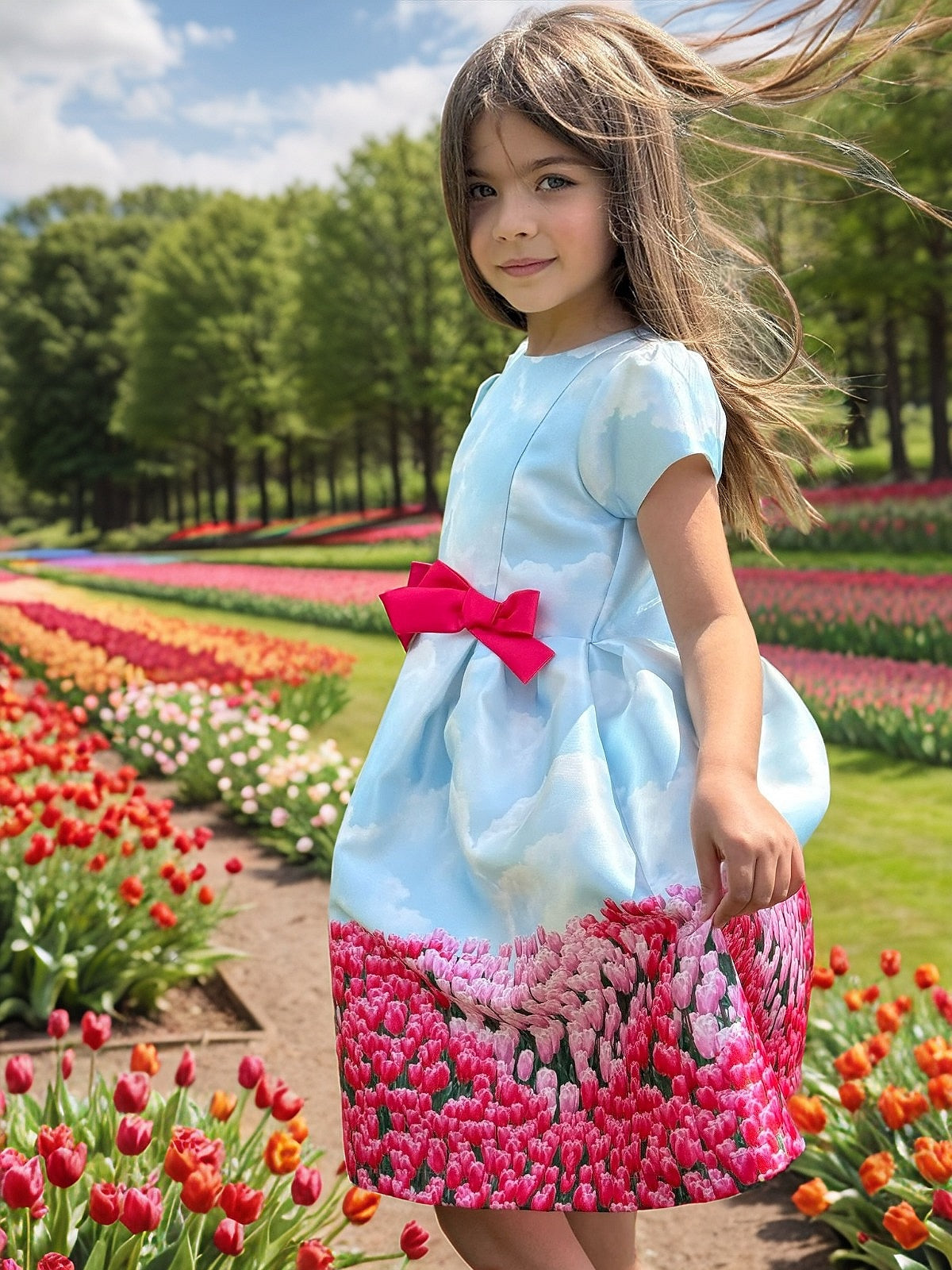 GÖKYÜZÜ ÇİÇEK DESENLİ ELBİSE