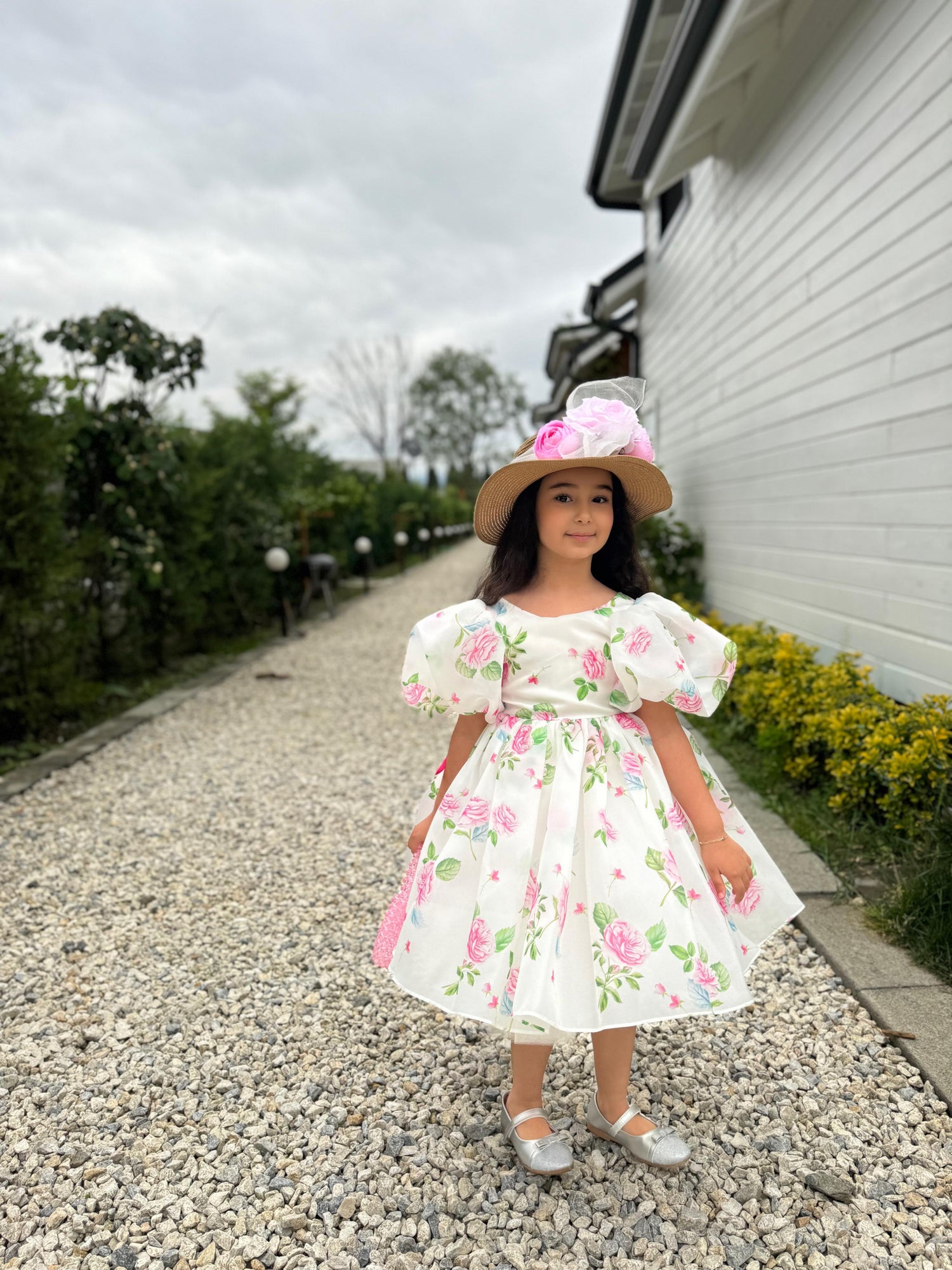 FLORAL PUFFY MATTE ORGANZA DRESS