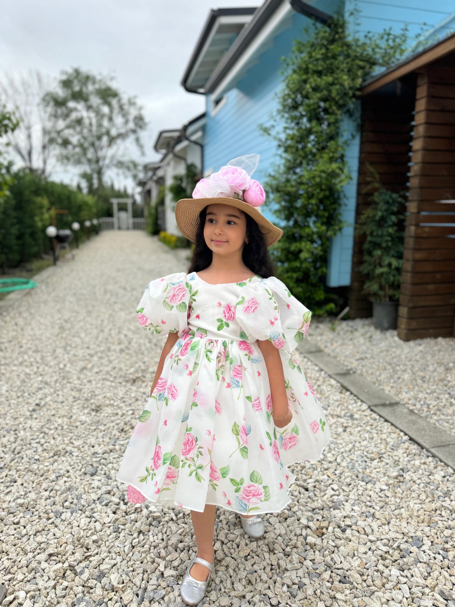 FLORAL PUFFY MATTE ORGANZA DRESS
