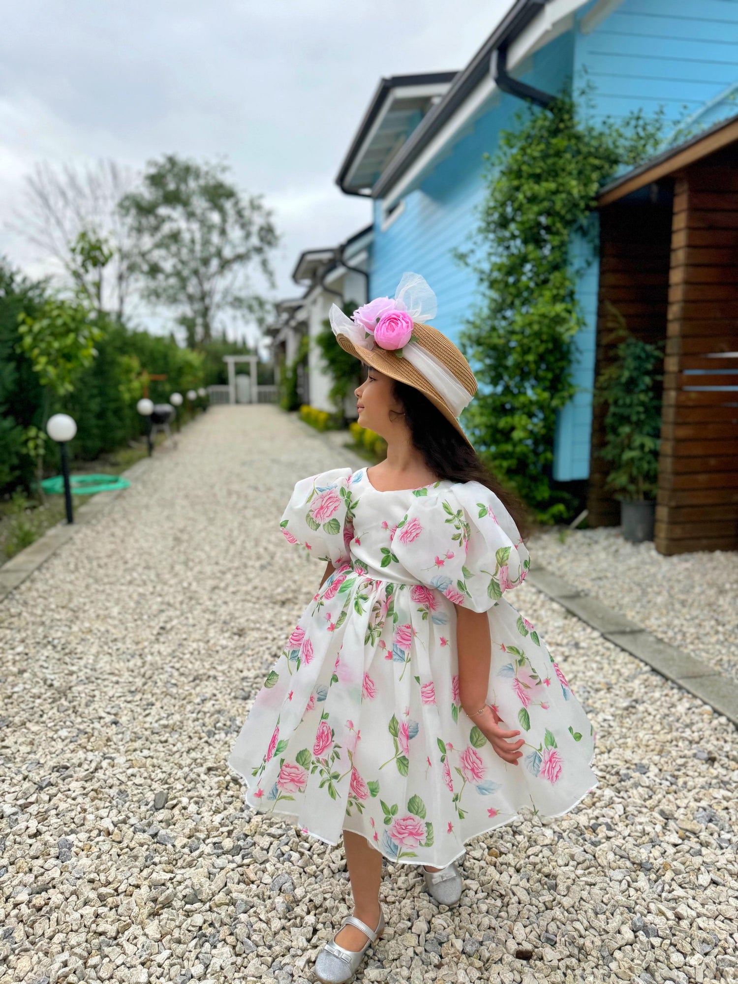 FLORAL PUFFY MATTE ORGANZA DRESS