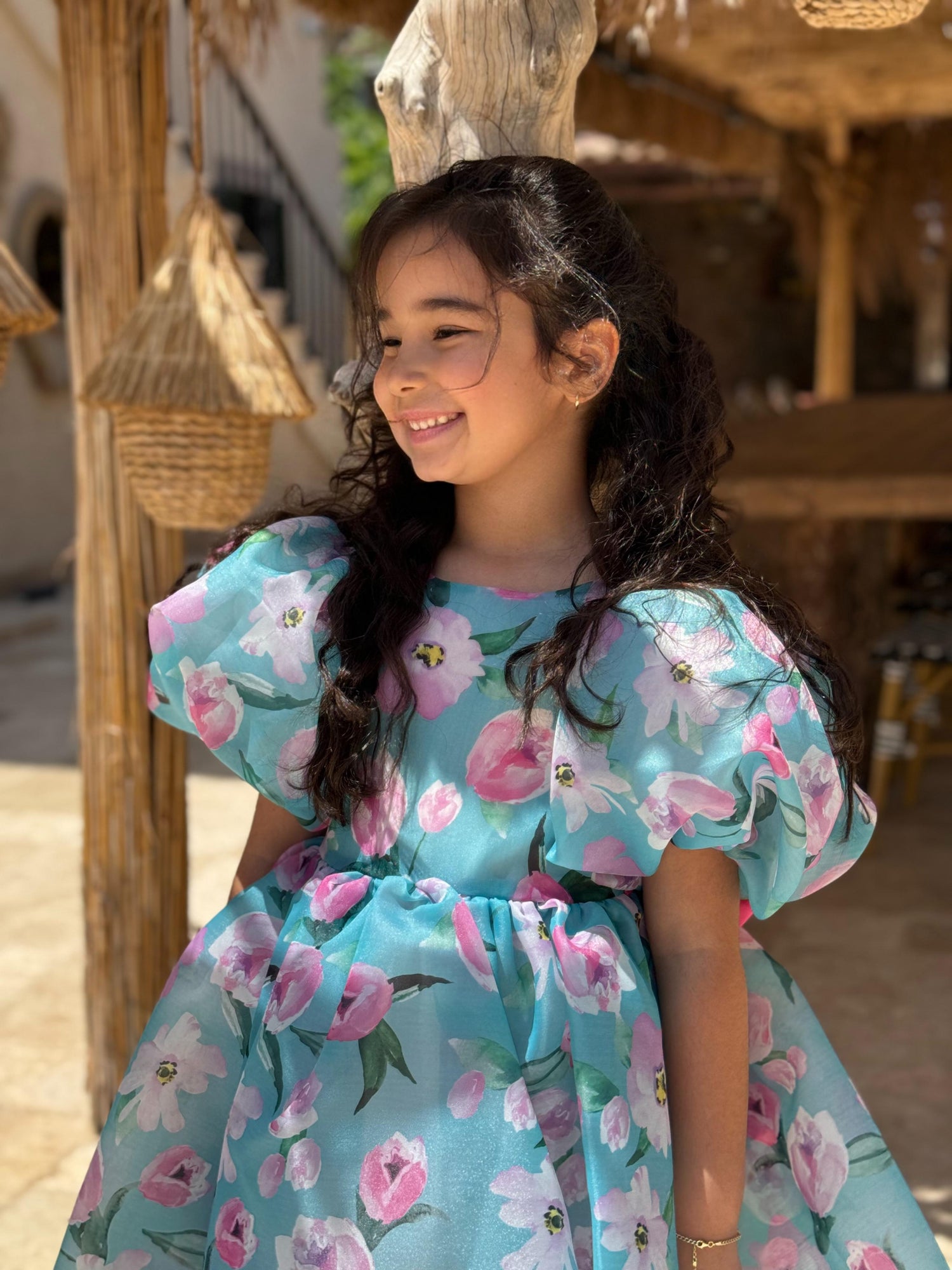 FLORAL PUFFY MATTE ORGANZA DRESS