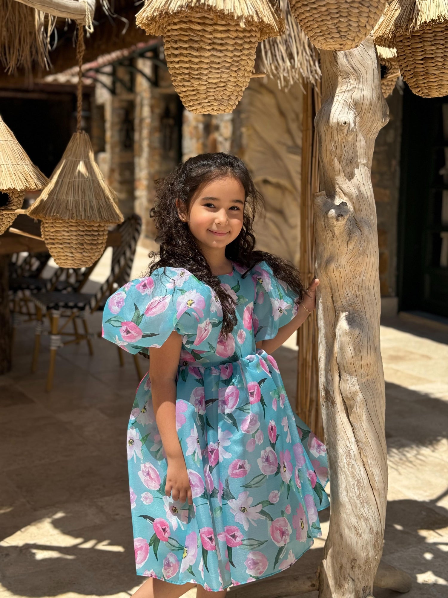 FLORAL PUFFY MATTE ORGANZA DRESS