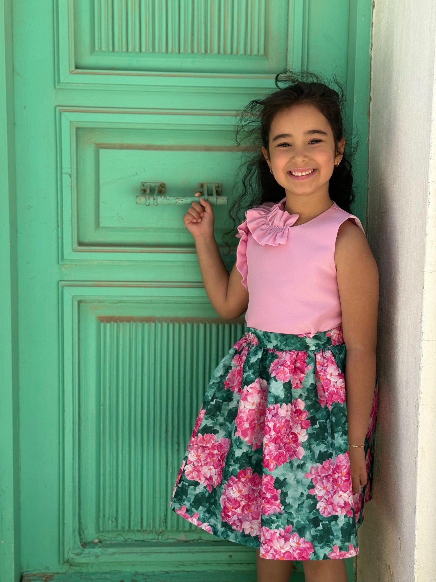 VIOLET FLORAL SKIRT & BLOUSE SET