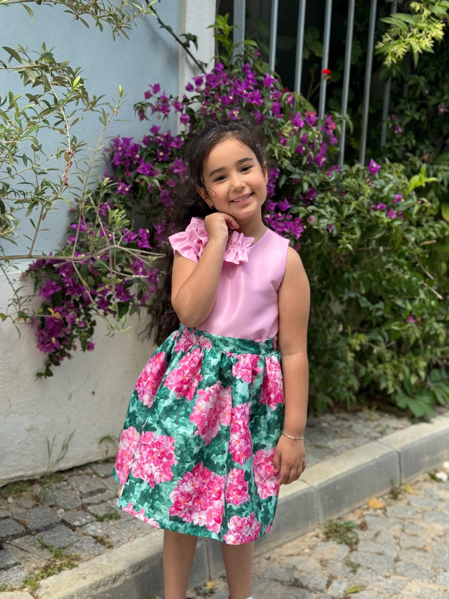 VIOLET FLORAL SKIRT & BLOUSE SET
