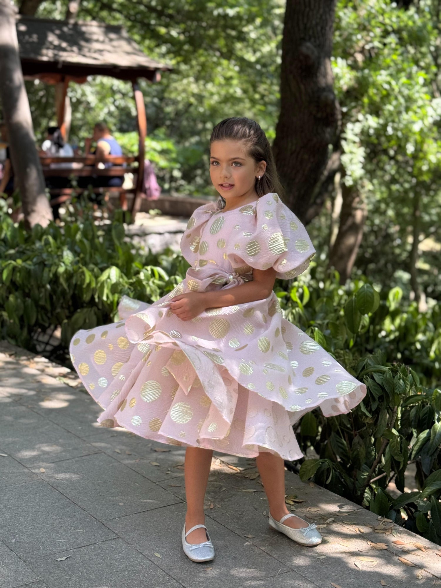 POLKA DOT PUFF SLEEVE GLITTER DRESS