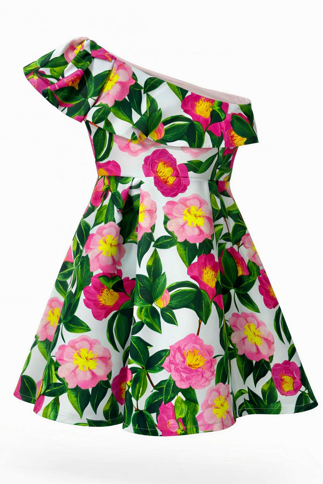 ONE-SHOULDER FLORAL GARDEN DRESS