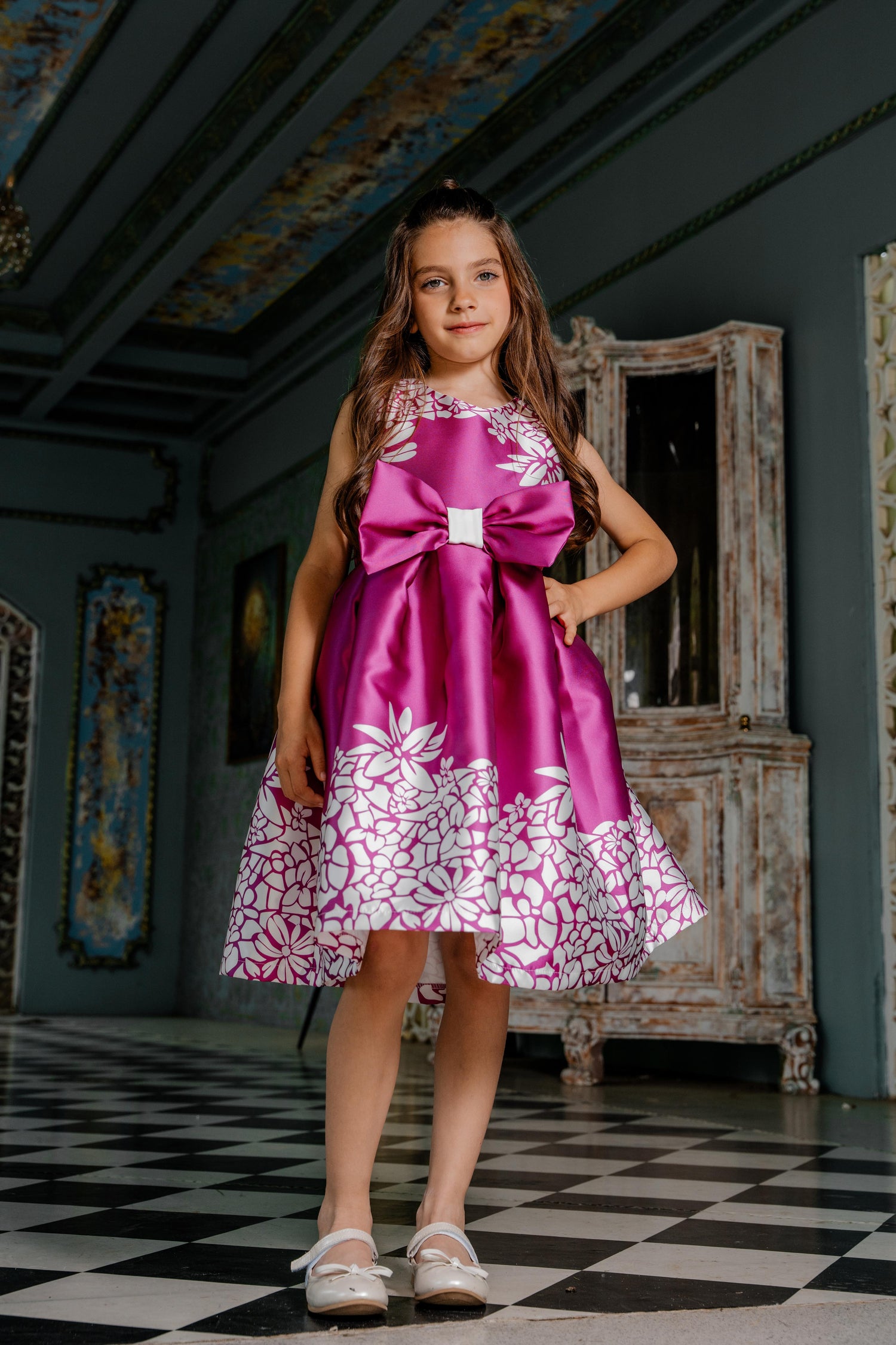 FLORAL PATTERN BOW DRESS