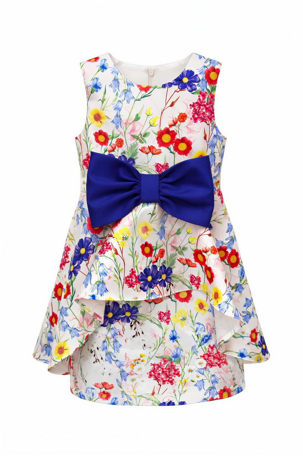 COLORFUL FLORAL BOW DRESS