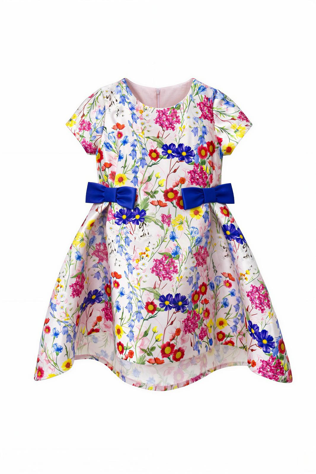 TWO-BOW COLORFUL FLORAL DRESS