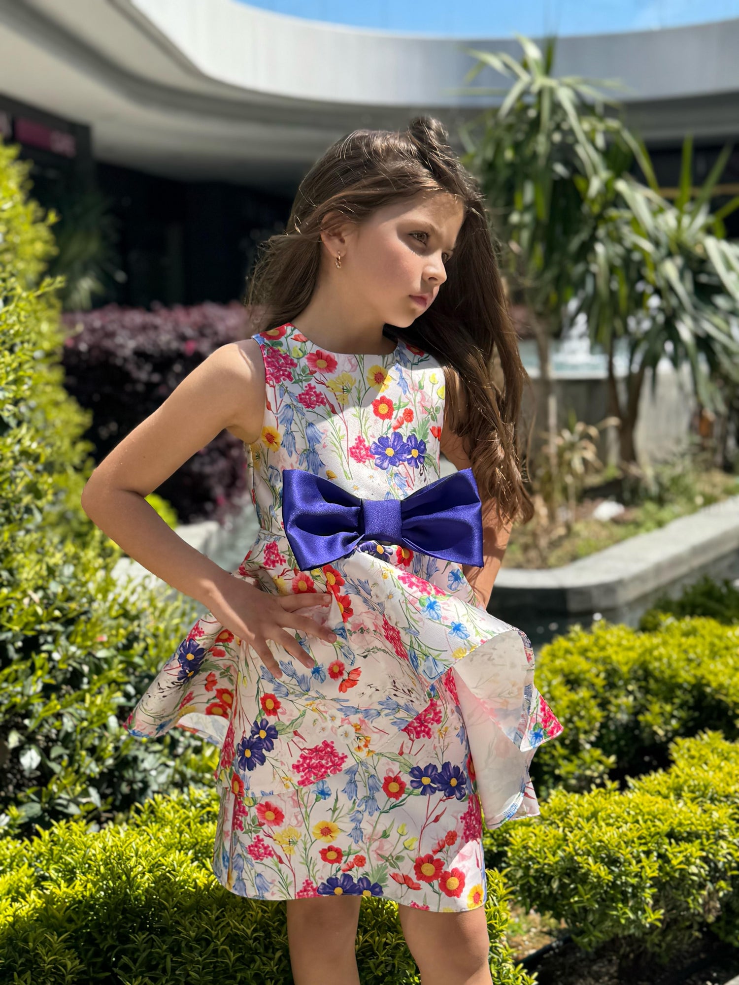 COLORFUL FLORAL BOW DRESS
