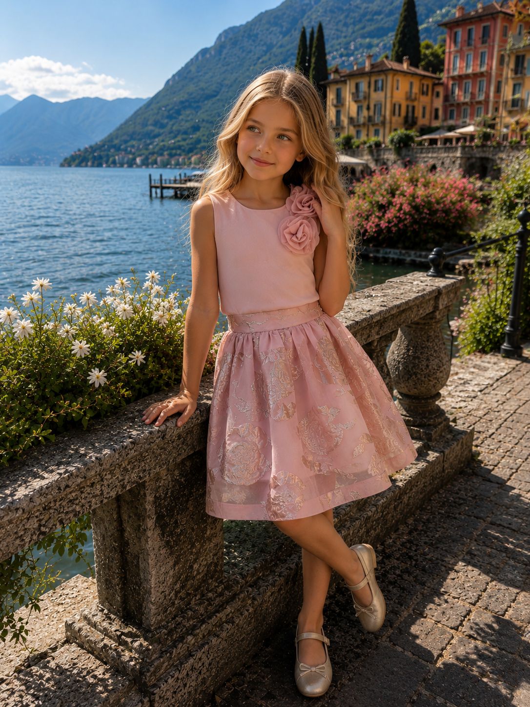 ROSE DETAILED BLOUSE JACQUARD SKIRT SET